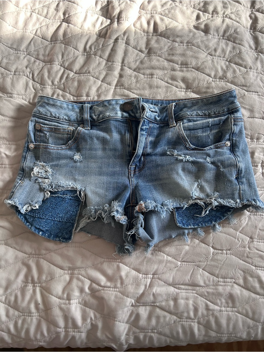 American Eagle Outfitters Light Blue Distressed Jean Shorts